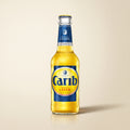 Carib Premium Lager bottle on a bone studio surface