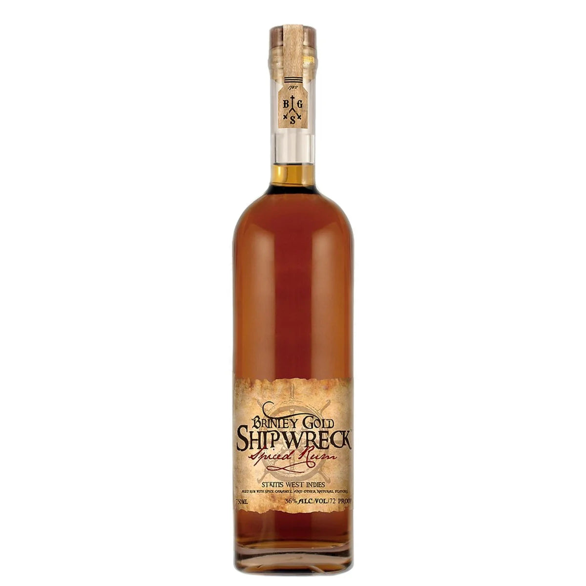 Brinley Gold Shipwreck Spiced Rum bottle - 750ml, 36% ABV, St. Kitts